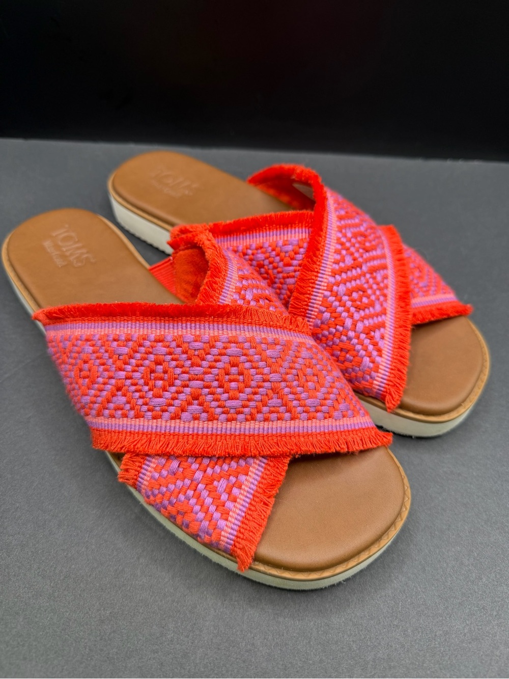 Toms‎ Women’s Mae Red and Pink Woven Crossband Slide Sandals- Size:9
